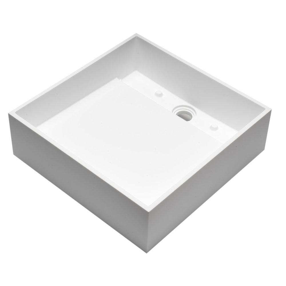 14" Square White Matte Solid Surface Resin Sink. Picture 5