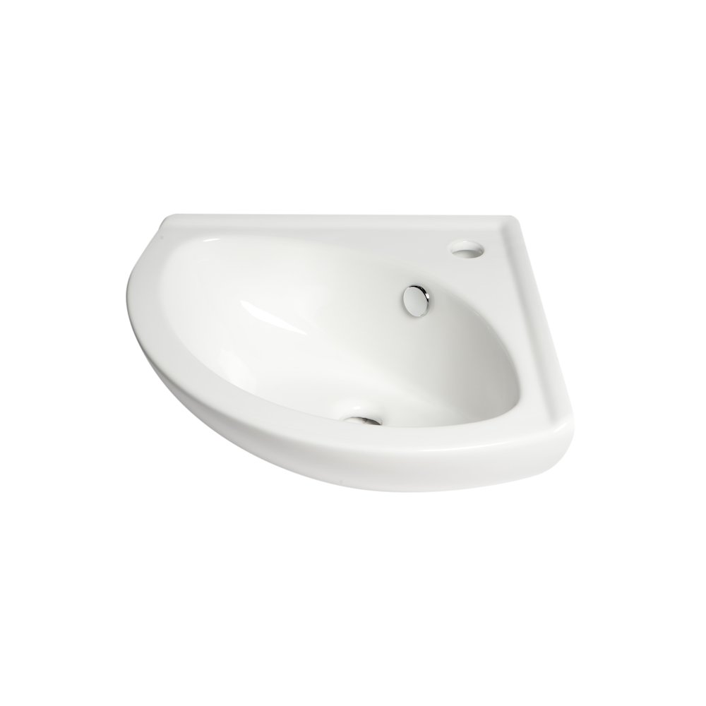 White 22" Corner Wall Mounted Ceramic Sink with Faucet Hole. Picture 1