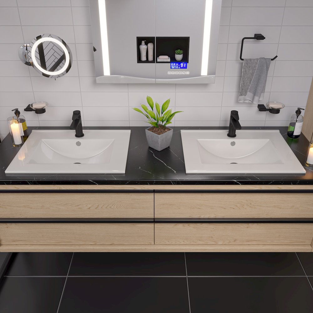 White 25" Rectangular Drop In Ceramic Sink with Faucet Hole. Picture 3