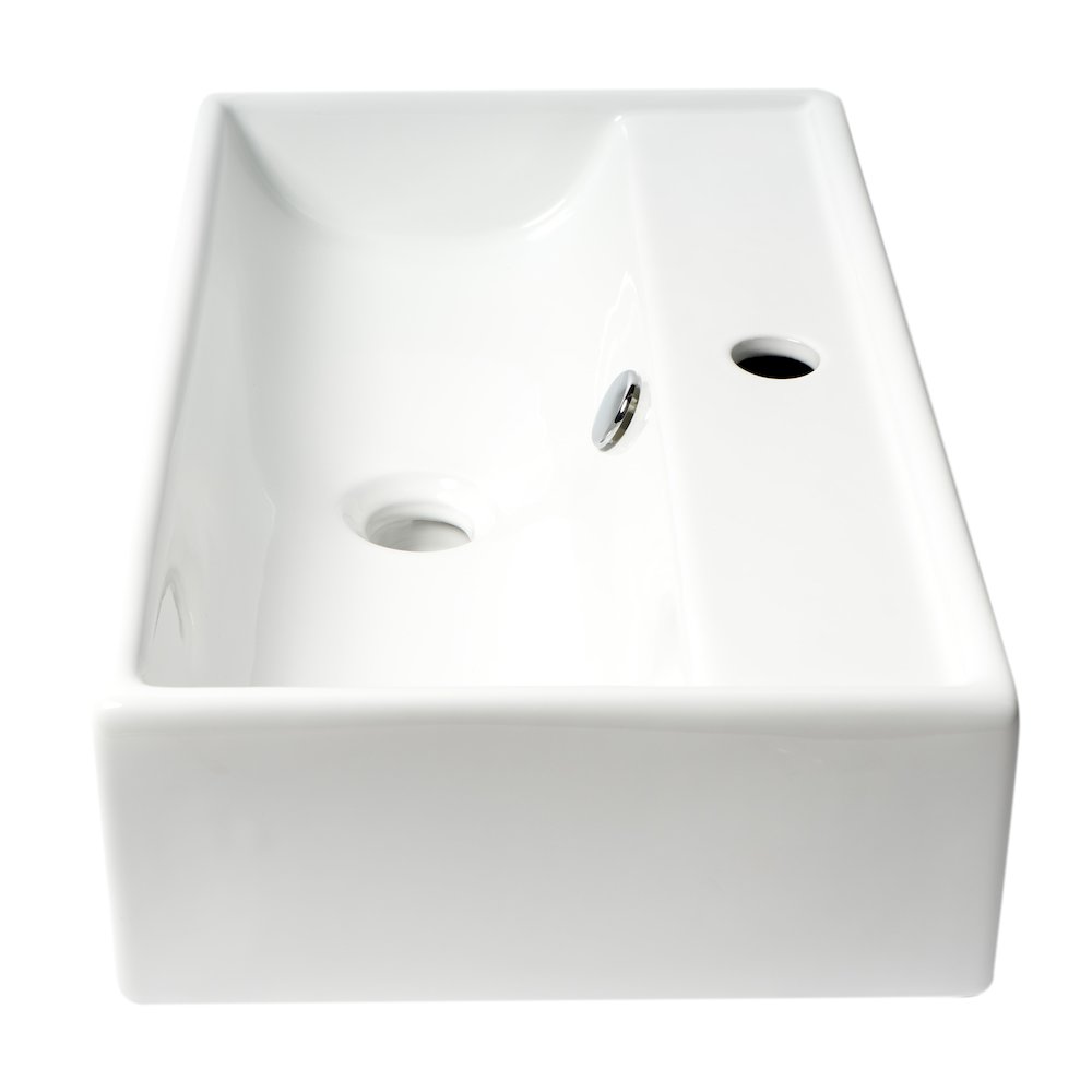 White 22" Rectangular Wall Mounted Ceramic Sink with Faucet Hole. Picture 8
