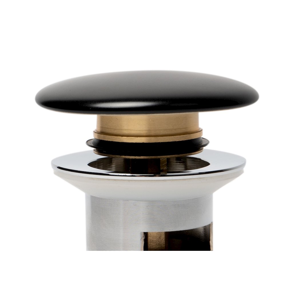 Black Matte Ceramic Mushroom Top Pop Up Drain for Sinks with Overflow. Picture 4