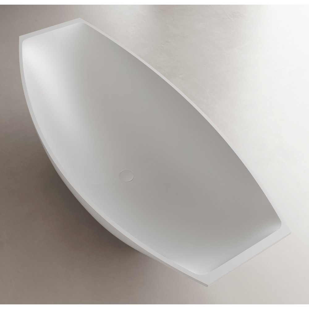White Matte 71" Solid Surface Resin Free Standing Hammock Style Bathtub. Picture 4