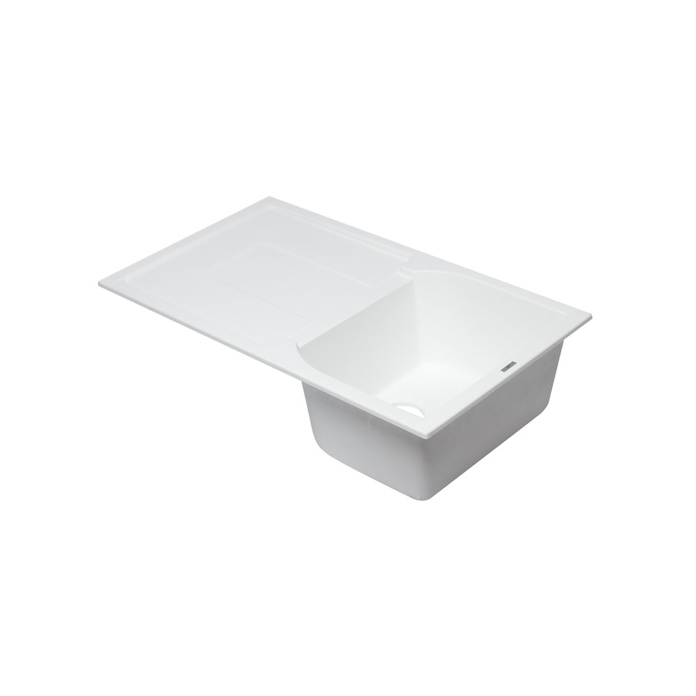 White 34" Single Bowl Granite Composite Kitchen Sink with Drainboard. Picture 1