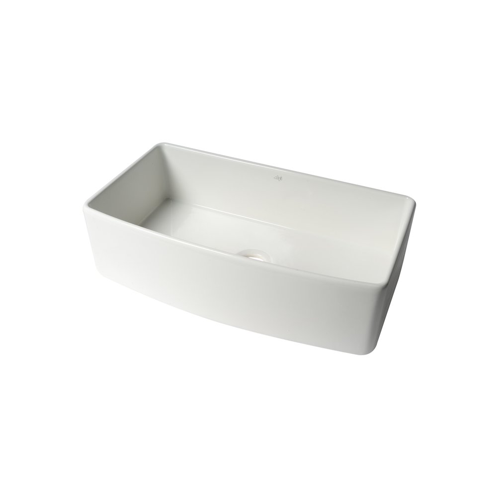 ALFI Brand White Smooth Curved Apron 36" x 20" Single Bowl Fireclay Farm Sink. Picture 9