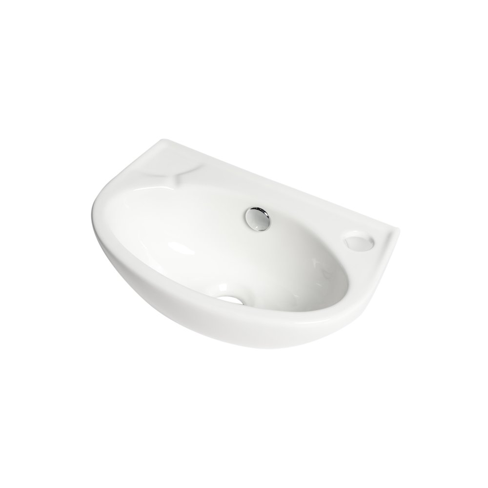 White 14" Small Wall Mounted Ceramic Sink with Faucet Hole. Picture 6