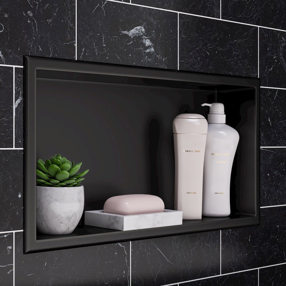 Brushed Black PVD Stainless Steel Horizontal Single Shelf Shower Niche. Picture 2