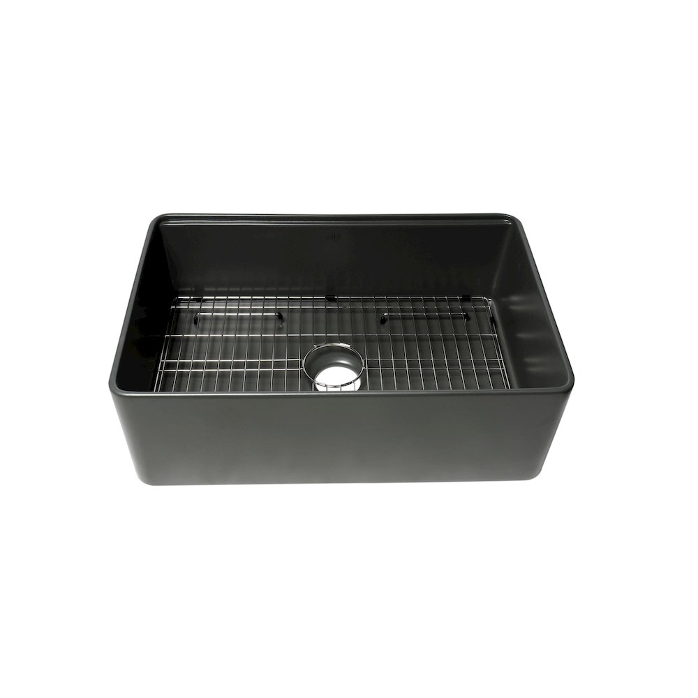 Grey Matte Workstation 30" x 20" Single Bowl Step Rim Fireclay Farm Sink. Picture 3