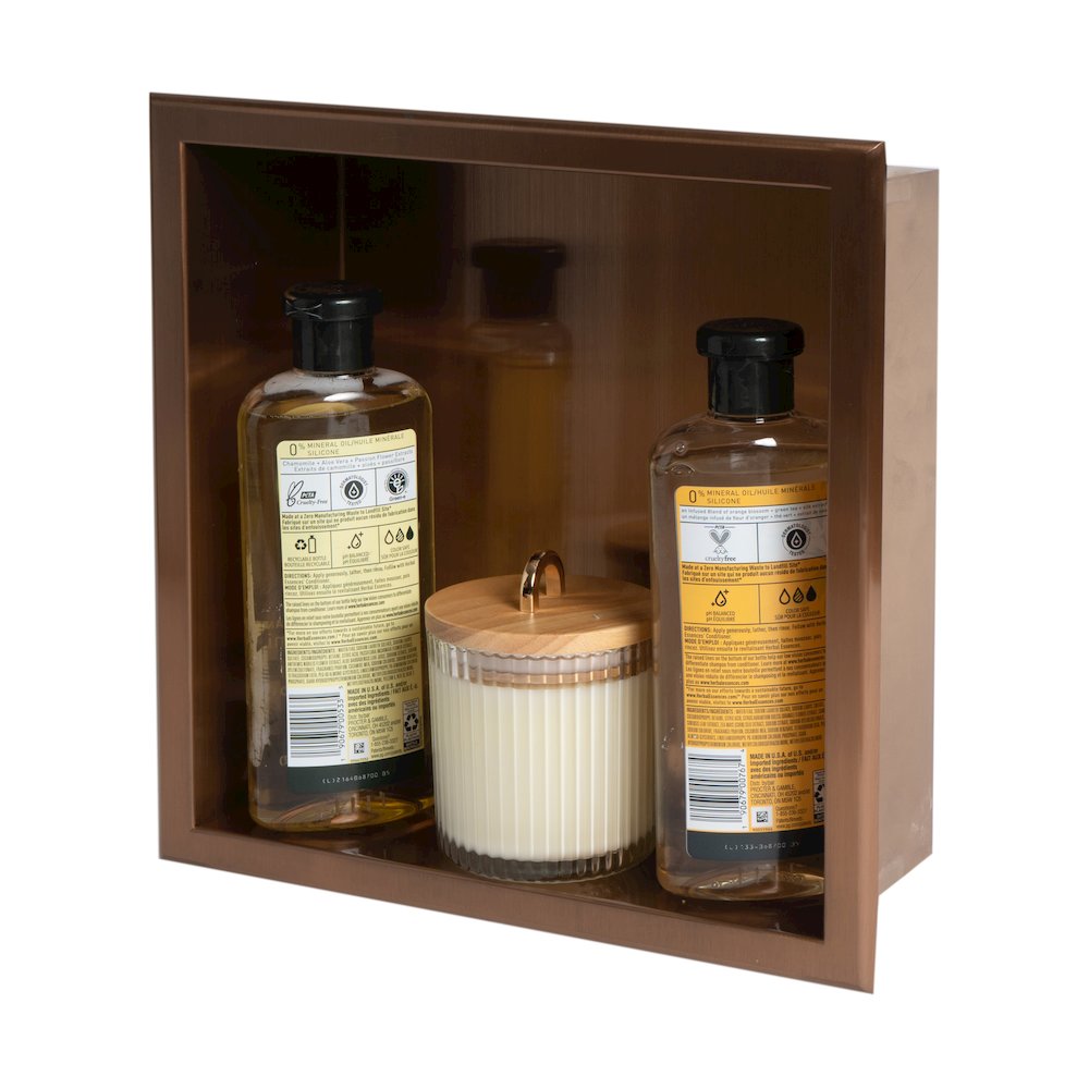 12" x 12" Brushed Copper PVD Stainless Steel Square Single Shelf Shower Niche. Picture 4