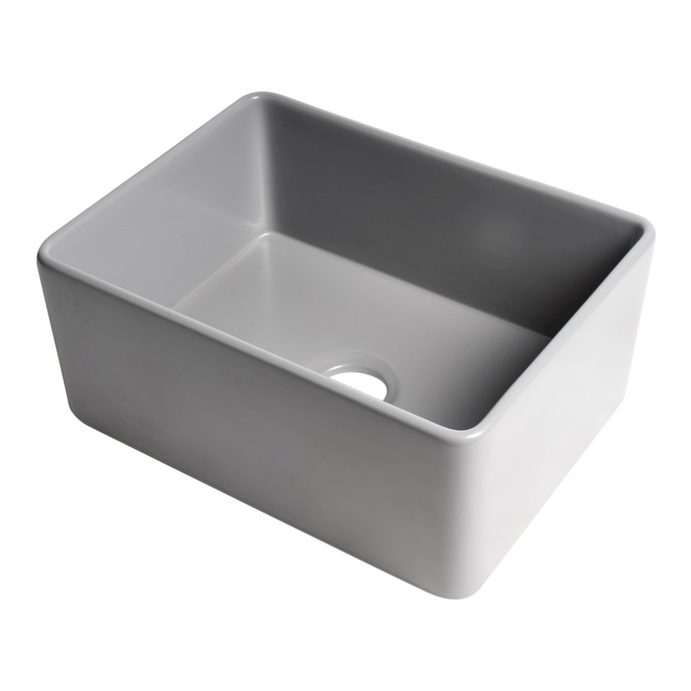 Gray Matte Smooth Apron 24" x 18" Single Bowl Fireclay Farm Sink. Picture 1