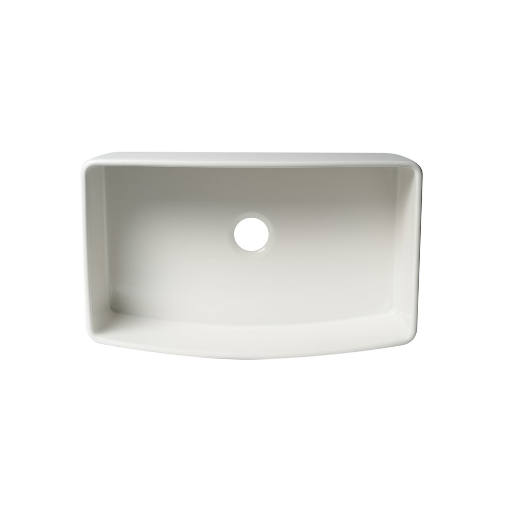 ALFI Brand White Smooth Curved Apron 33" x 20" Single Bowl Fireclay Farm Sink. Picture 8