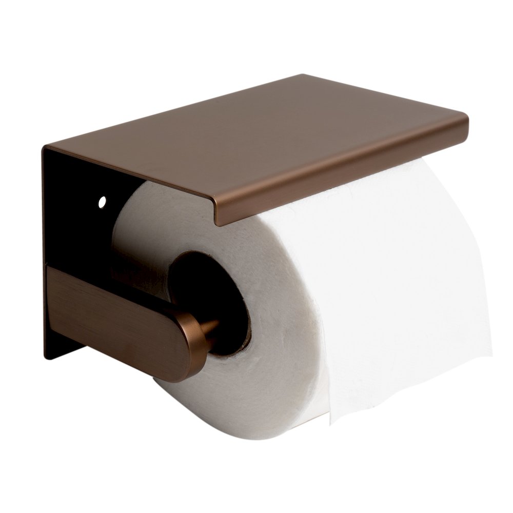 ALFI brand Brushed Copper PVD Stainless Steel Toilet Paper Holder with Shelf. Picture 1