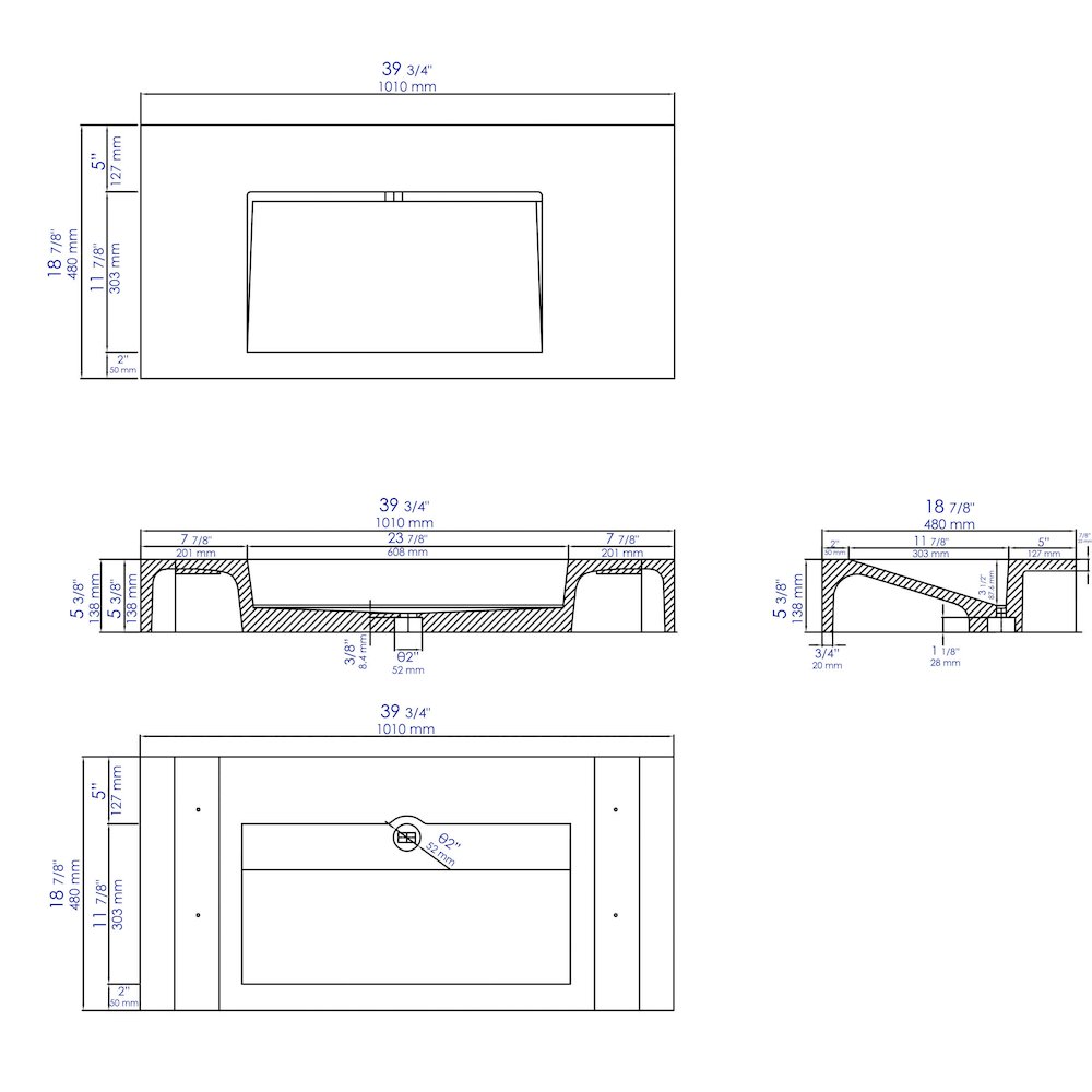 40" Solid Concrete Rectangular Countertop Sink. Picture 9