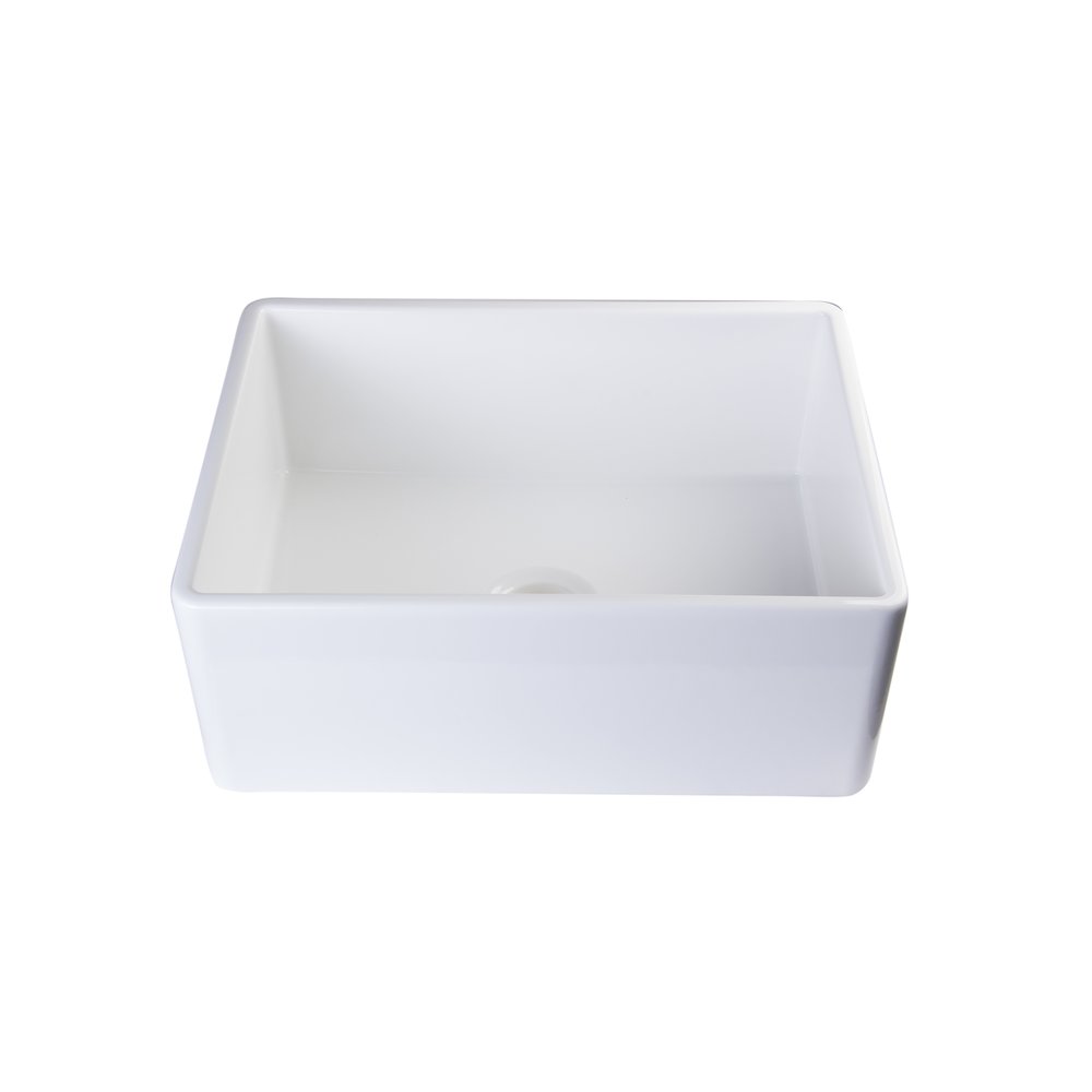 White 26" Contemporary Smooth Apron Fireclay Farmhouse Kitchen Sink. Picture 6