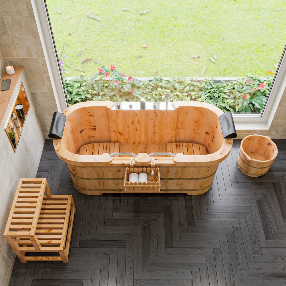 Round Wooden Cedar Foot Soaking Tub. Picture 5