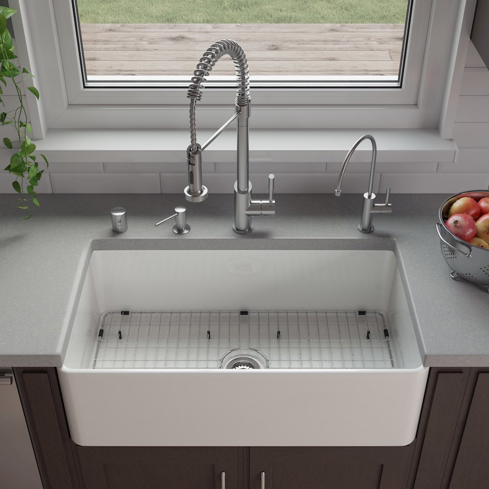 33" White Thin Wall Single Bowl Smooth Apron Fireclay Kitchen Farm Sink. Picture 3