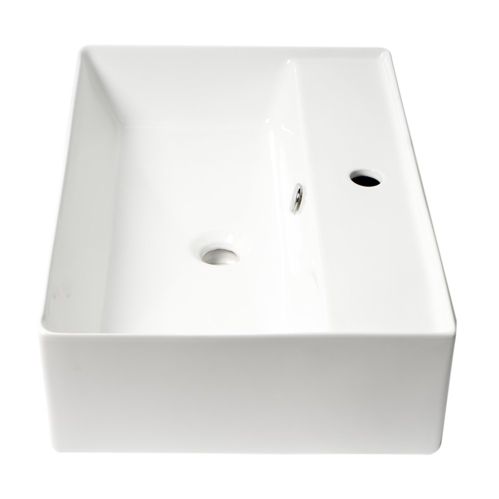 White 24" Modern Rectangular Above Mount Ceramic Sink with Faucet Hole. Picture 7