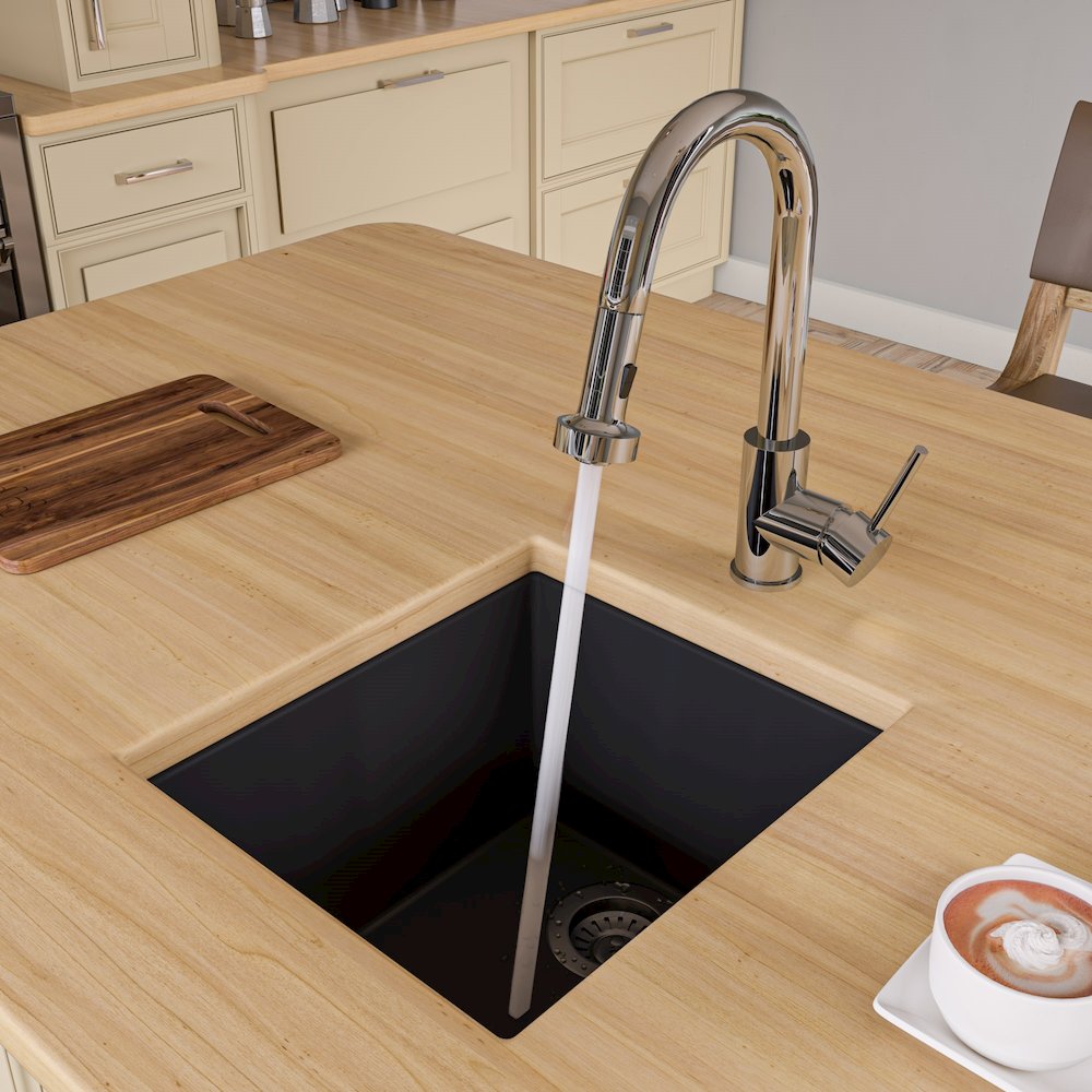 Black 17" Undermount Rectangular Granite Composite Kitchen Prep Sink. Picture 2