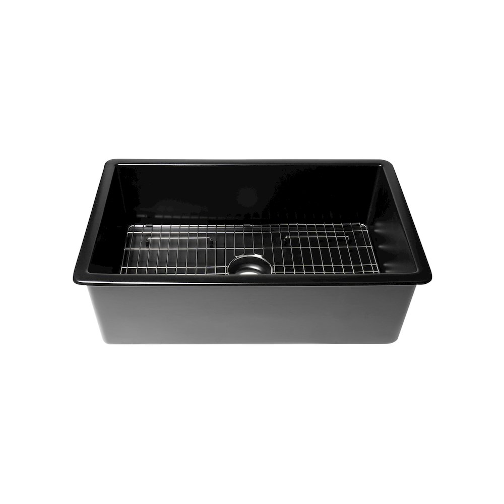 32" x 19" Fireclay Single Bowl Undermount / Drop In Kitchen Sink w Grid. Picture 3