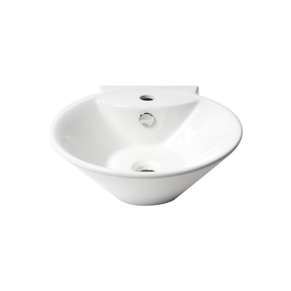 White 17" Round Wall Mounted Ceramic Sink with Faucet Hole. Picture 8
