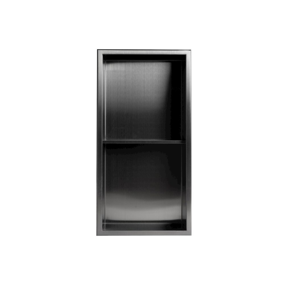 12" x 24" Brushed Black PVD Stainless Steel Vertical Double Shelf Shower Niche. Picture 1