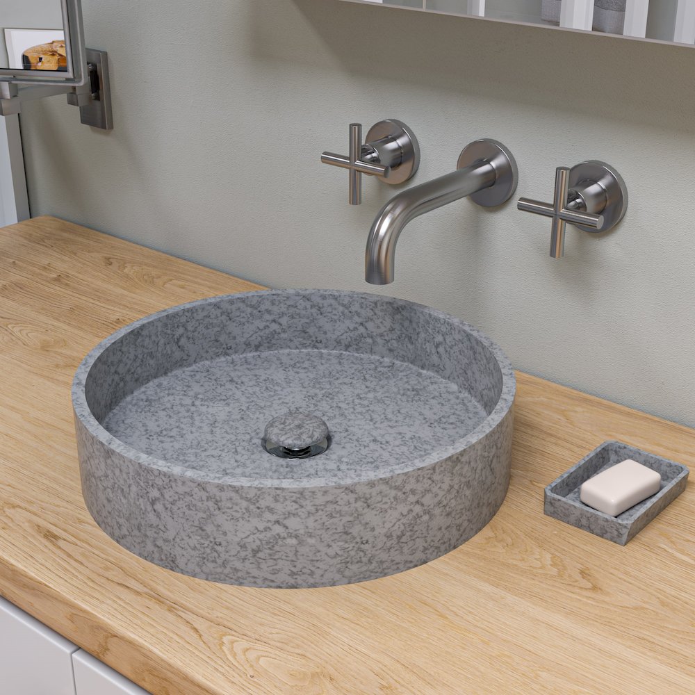 17" Round Solid Concrete Gray Matte Above Mount Bathroom Sink. Picture 2