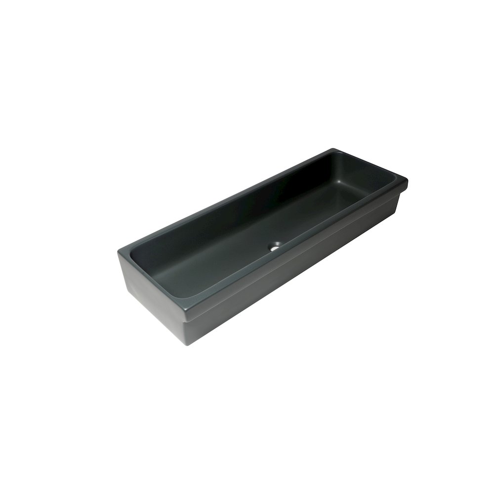 48" Black Matte Above Mount Fireclay Bathroom Trough Sink. Picture 9