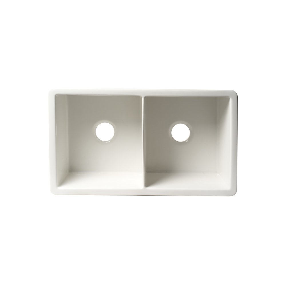 White 32" x 19" Double Bowl Fireclay Undermount / Drop In Kitchen Sink w Grid. Picture 5