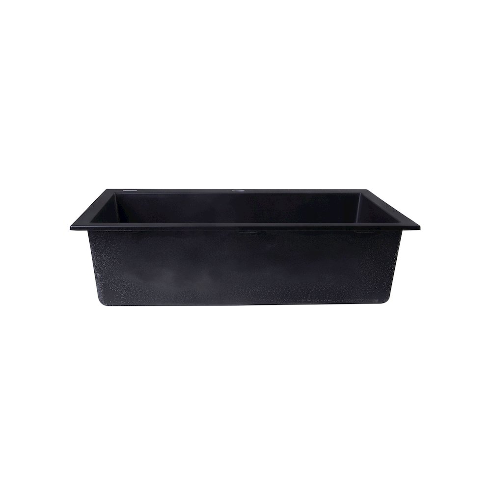 Black 30" Drop-In Single Bowl Granite Composite Kitchen Sink. Picture 6