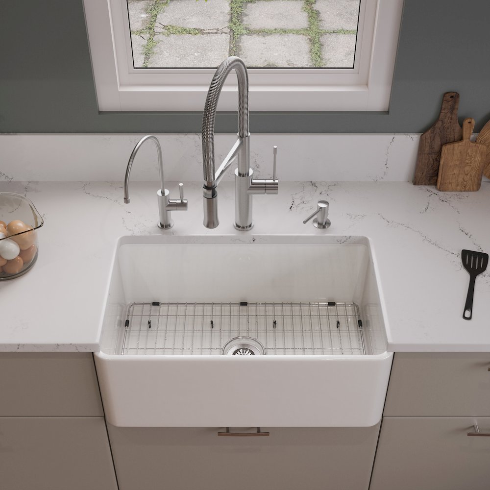 ABF3018 30" White Thin Wall Single Bowl Smooth Apron Fireclay Kitchen Farm Sink. Picture 3