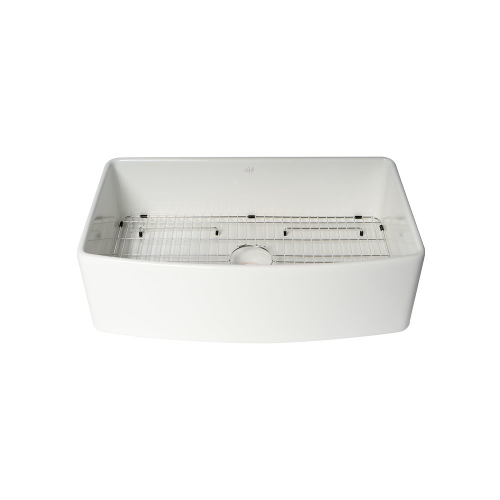 ALFI Brand White Smooth Curved Apron 33" x 20" Single Bowl Fireclay Farm Sink. Picture 5