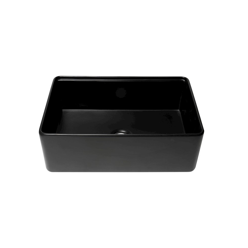 Black Matte Workstation 30" x 20" Single Bowl Step Rim Fireclay Farm Sink. Picture 2