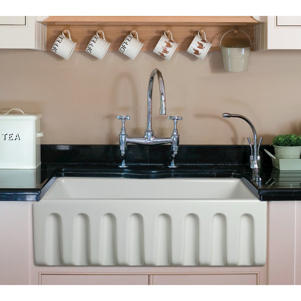 30 inch White Reversible Smooth / Fluted Single Bowl Fireclay Farm Sink. Picture 5