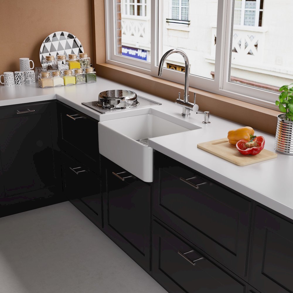 White 23" Smooth Apron Fireclay Single Bowl Farmhouse Kitchen Sink. Picture 4
