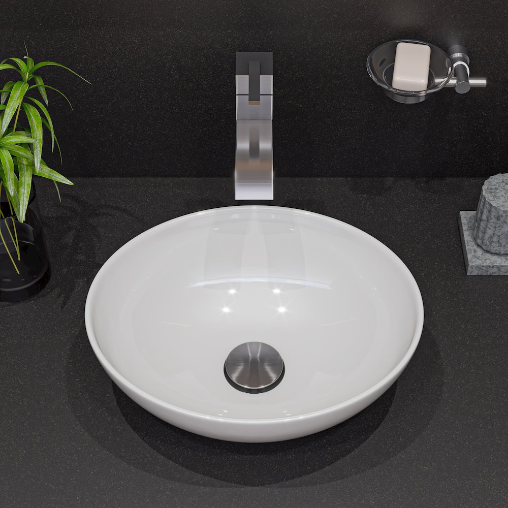 White 16" Egg Shape Above Mount Ceramic Sink. Picture 3