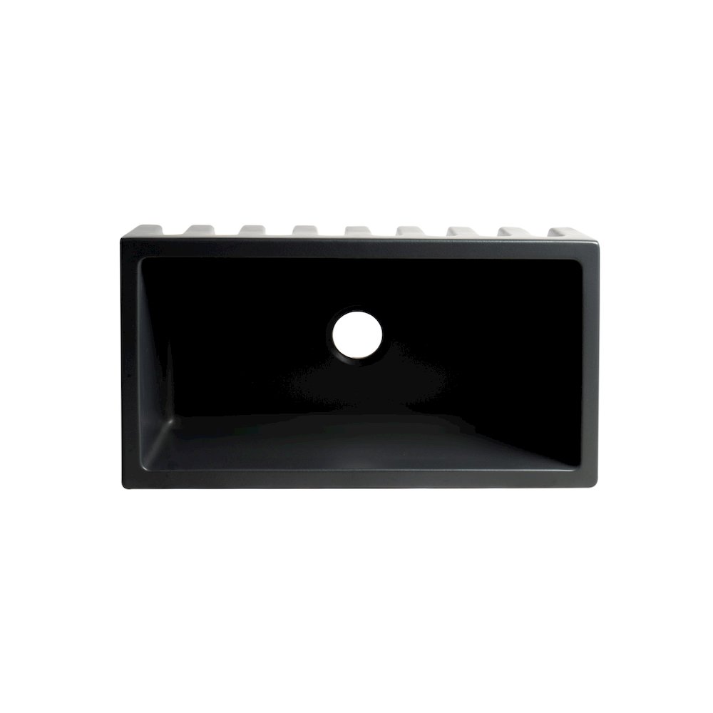 33" Black Matte Reversible Smooth / Fluted Single Bowl Fireclay Farm Sink. Picture 1