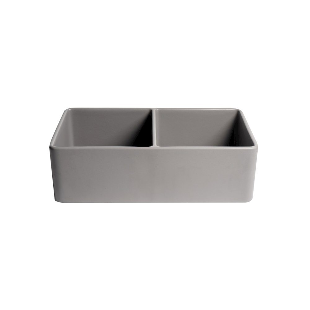 Gray Matte Smooth Apron 33" x 18" Double Bowl Fireclay Farm Sink. Picture 5
