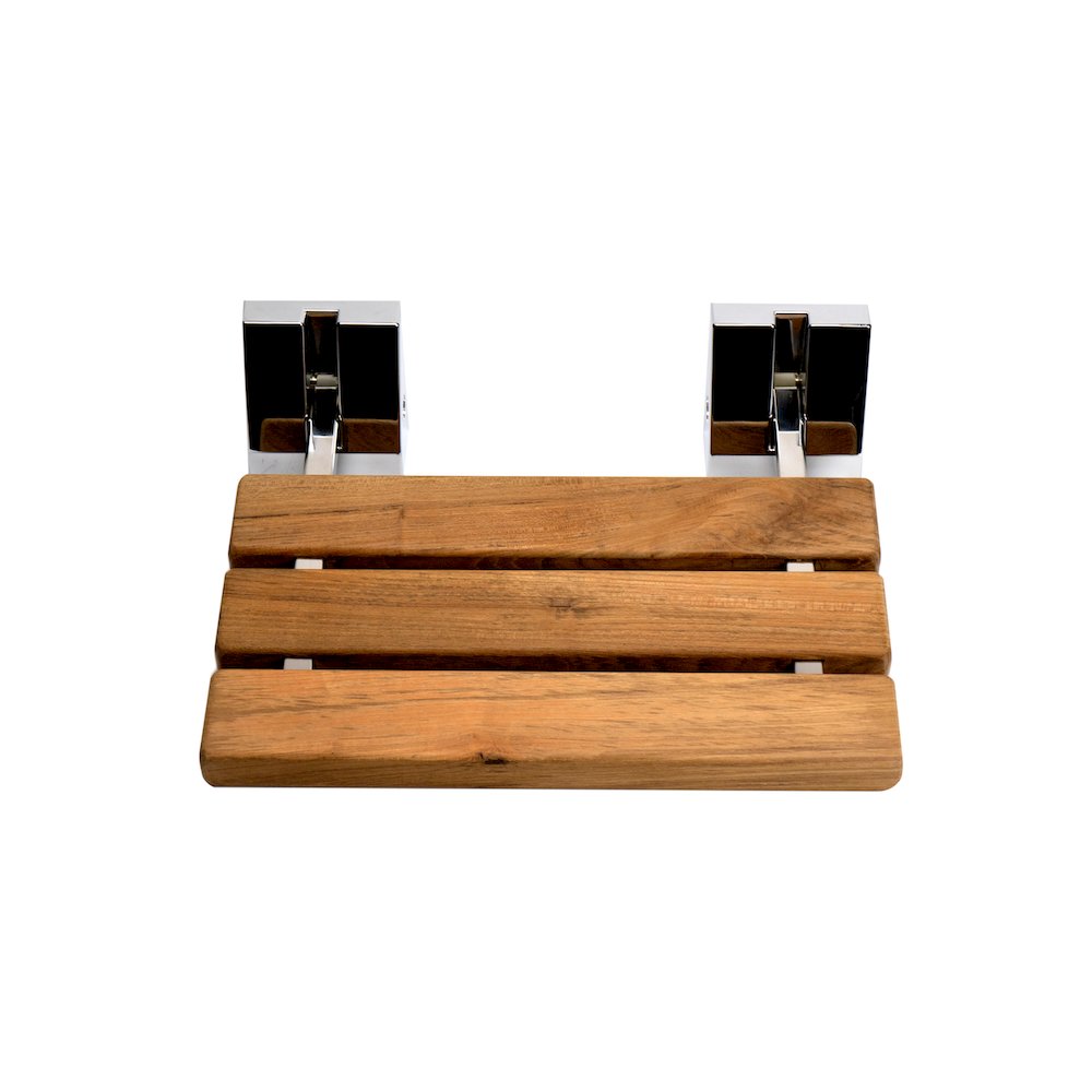 Polished Chrome 16" Folding Teak Wood Shower Seat Bench. Picture 9