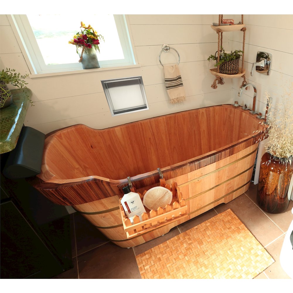 59" Free Standing Wooden Bathtub with Chrome Tub Filler. Picture 5