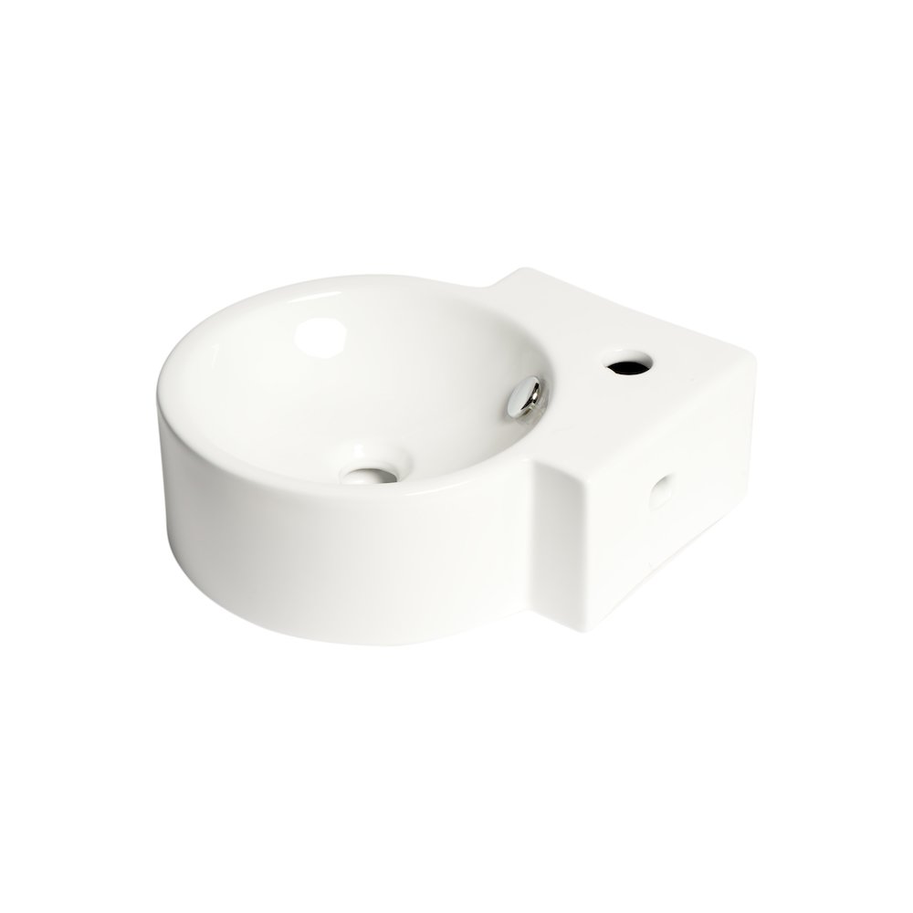 White 17" Tiny Corner Wall Mounted Ceramic Sink with Faucet Hole. Picture 4