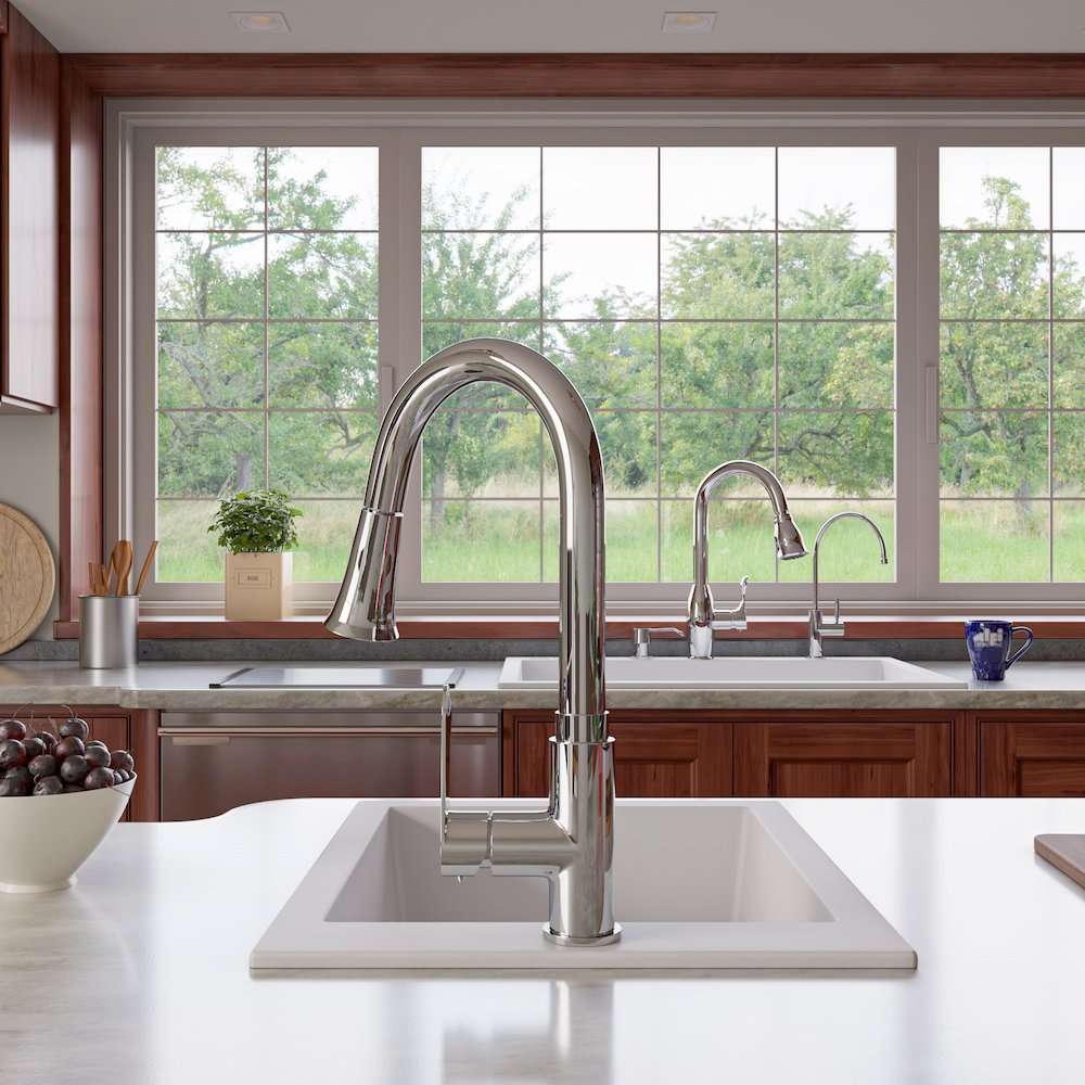 White 33" Single Bowl Drop In Granite Composite Kitchen Sink. Picture 8