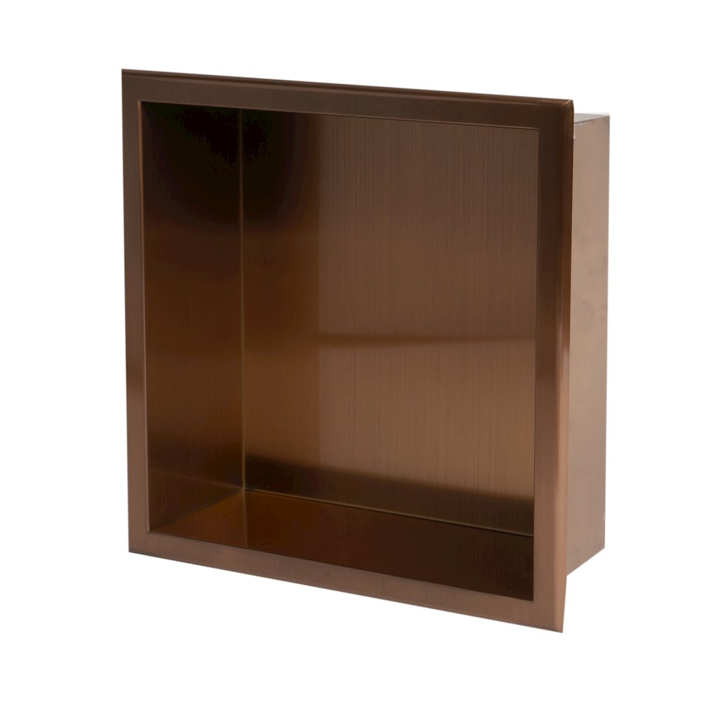 12" x 12" Brushed Copper PVD Stainless Steel Square Single Shelf Shower Niche. Picture 1