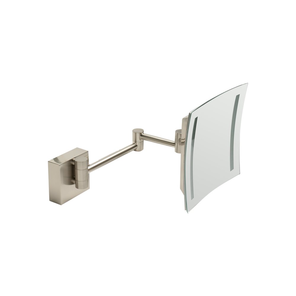 Brushed Nickel Wall Mount Square 8" 5x Magnifying Cosmetic Mirror with Light. Picture 1