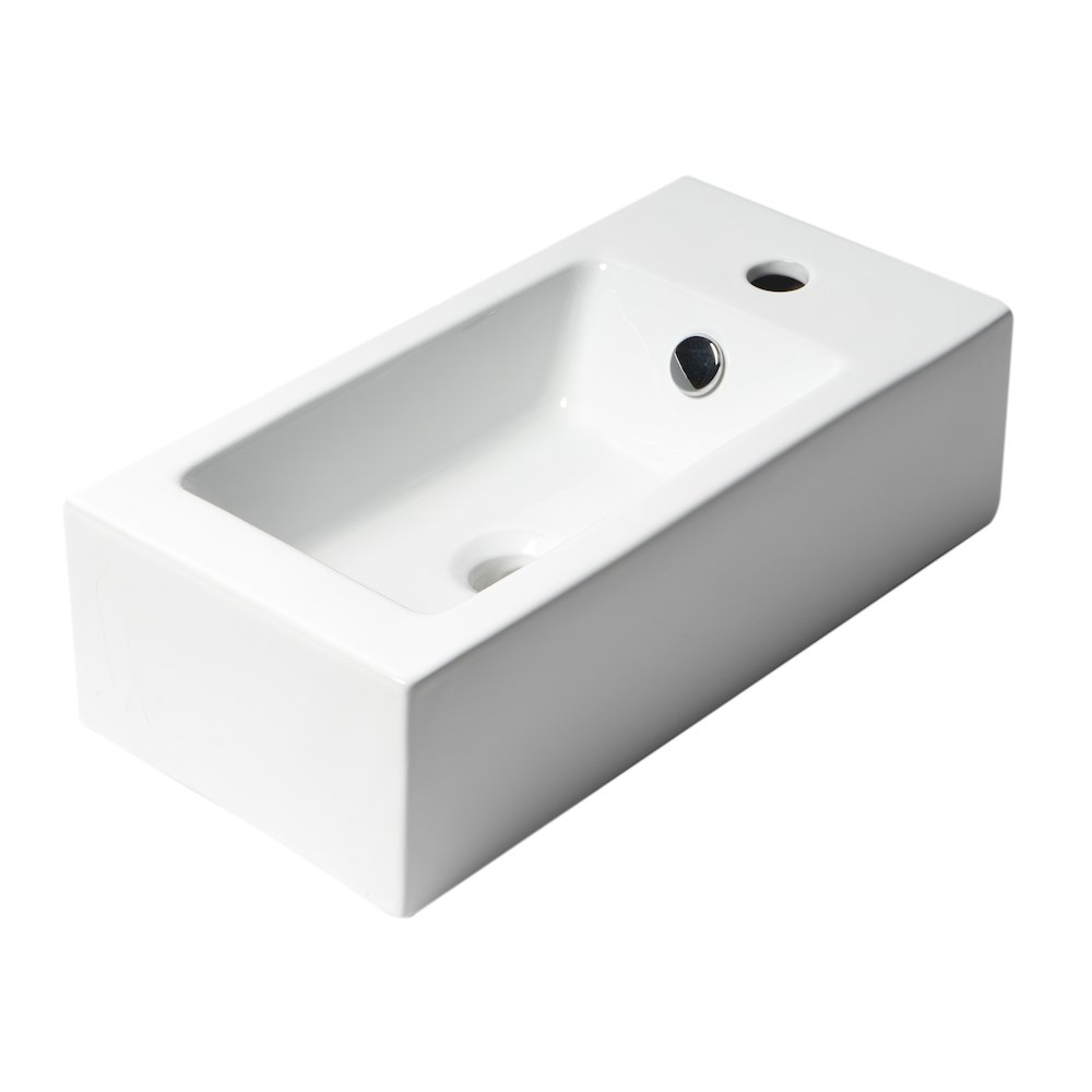 White 20" Small Rectangular Wall Mounted Ceramic Sink with Faucet Hole. Picture 1