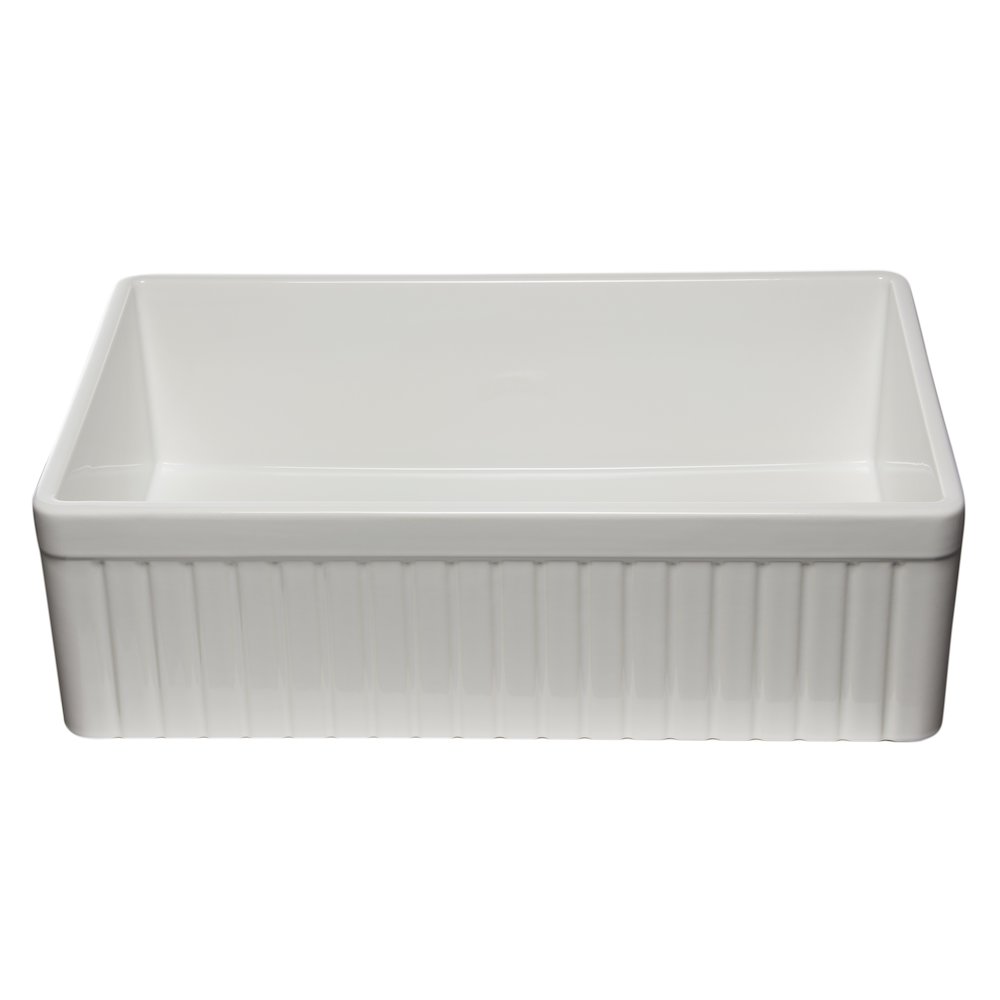 33" White Single Bowl Fluted Apron Fireclay Farm Sink. Picture 5