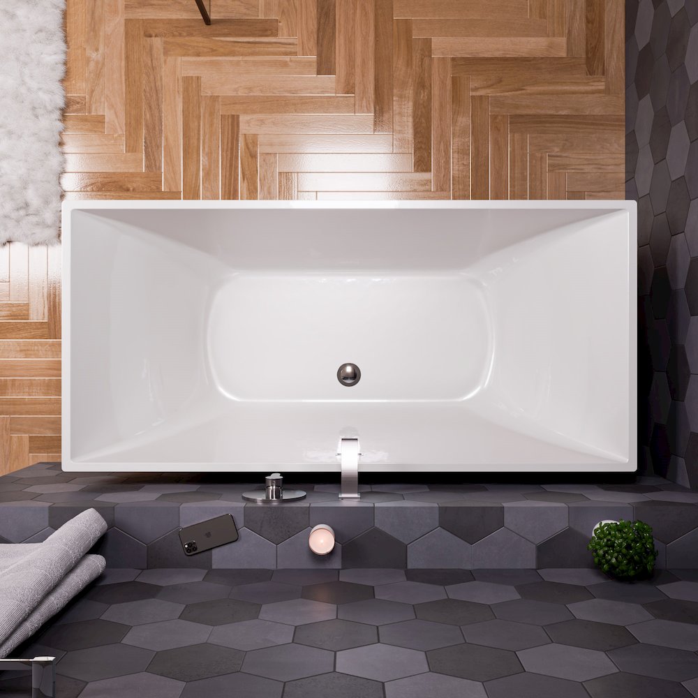 67 inch White Rectangular Acrylic Free Standing Soaking Bathtub. Picture 3