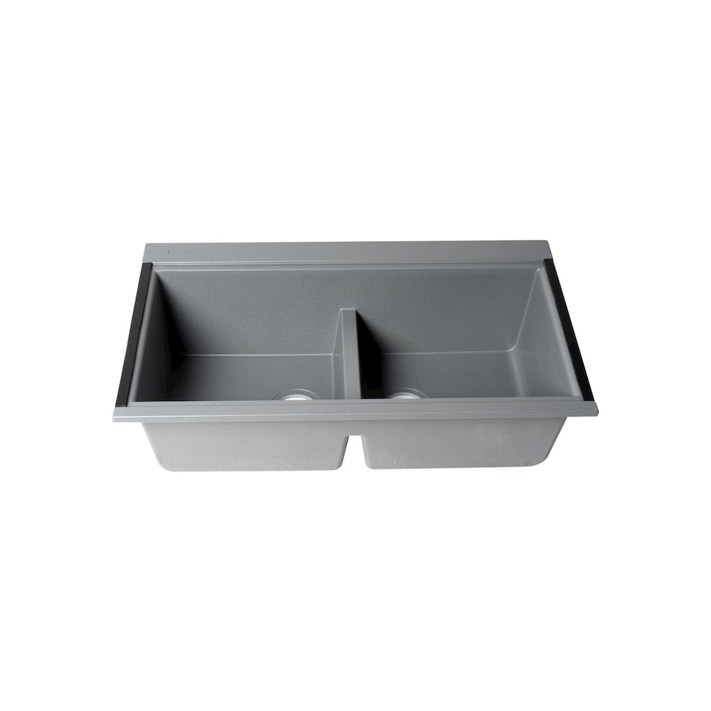 33" Granite Composite Workstation Step Rim Double Bowl Undermount Sink. Picture 8