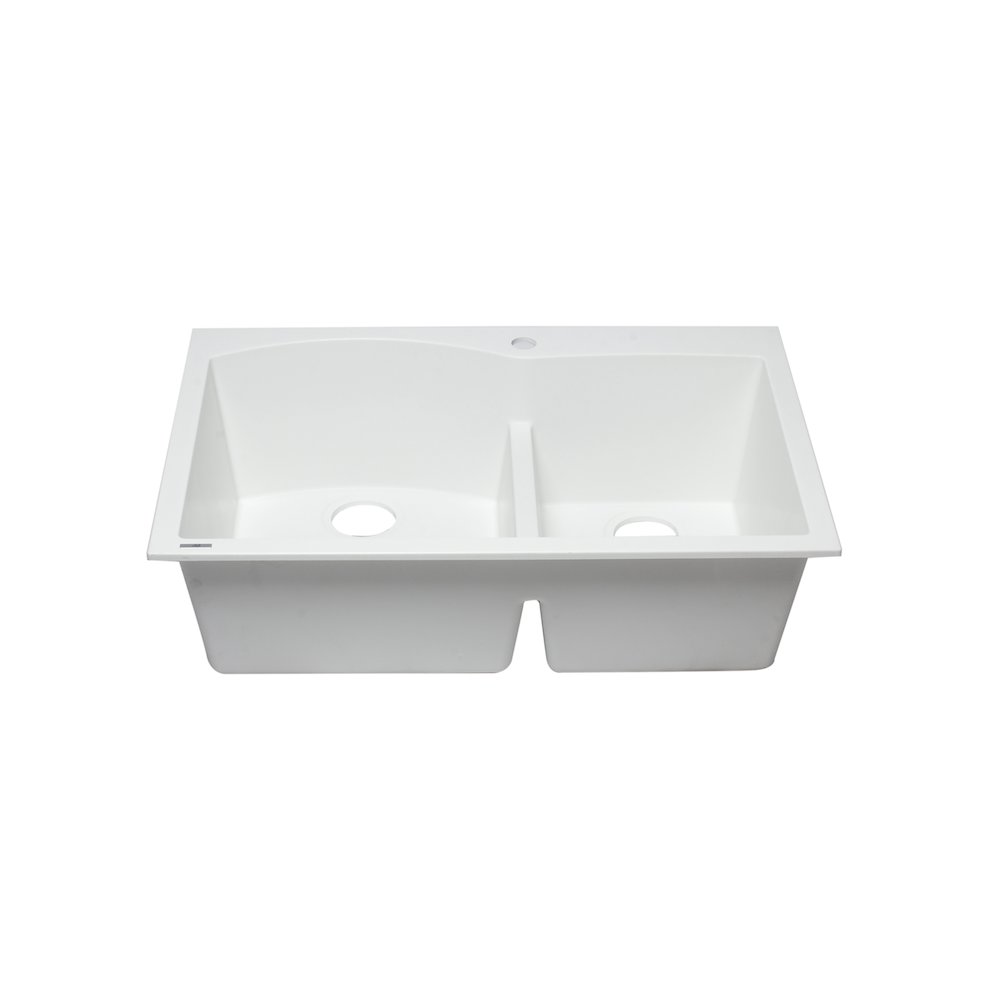 White 33" Double Bowl Drop In Granite Composite Kitchen Sink. Picture 1