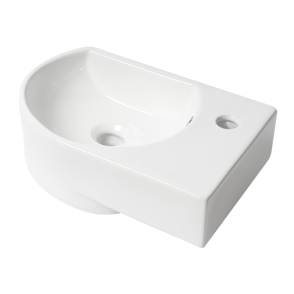 White 16" Small Wall Mounted Ceramic Sink with Faucet Hole. Picture 1