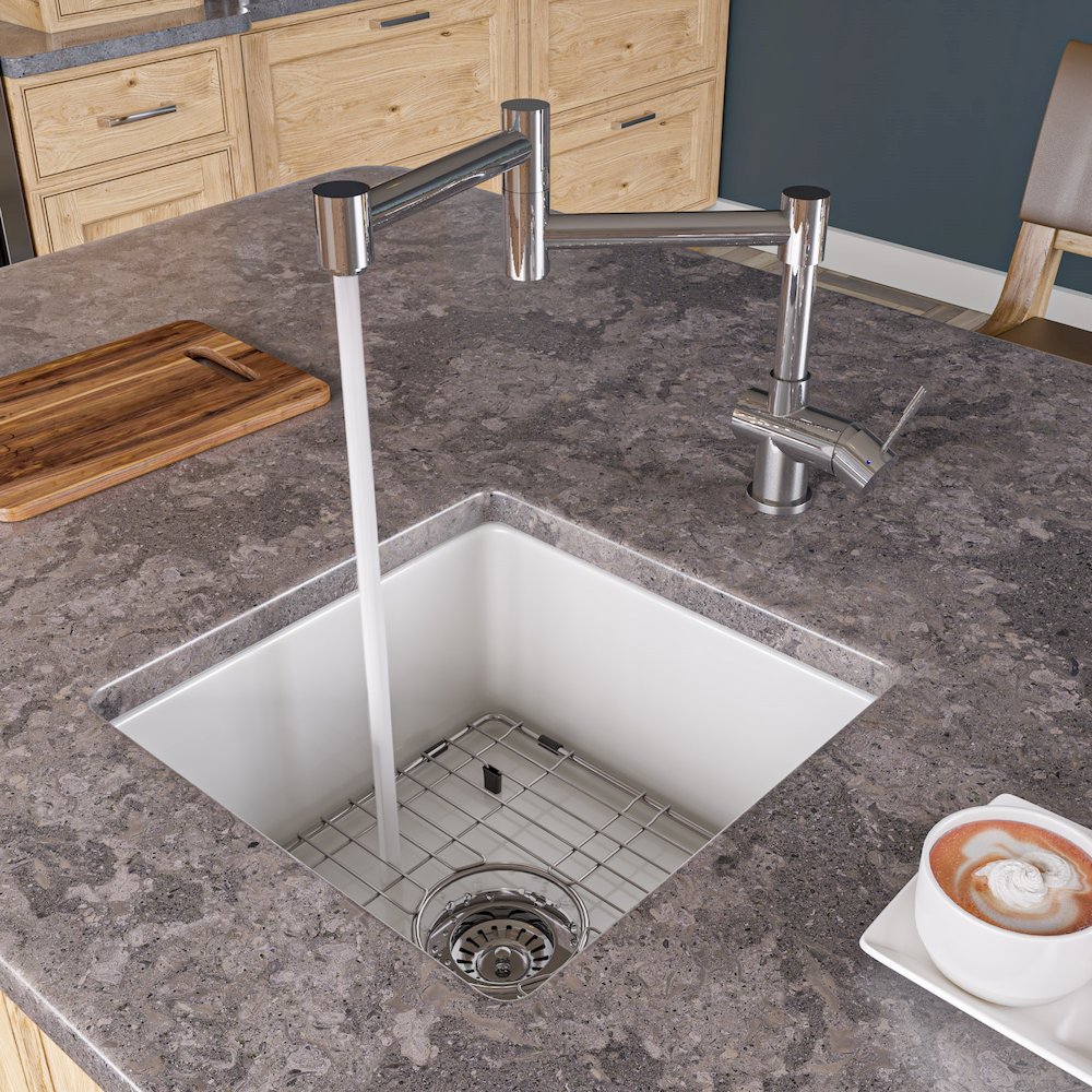 Gray Matte Square 18" x 18" Undermount / Drop In Fireclay Prep Sink. Picture 2