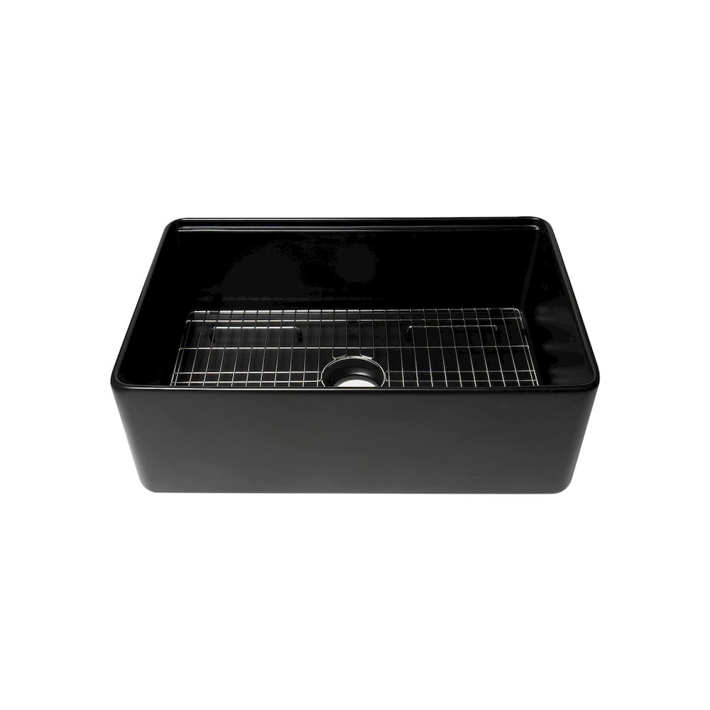 Black Matte Workstation 30" x 20" Single Bowl Step Rim Fireclay Farm Sink. Picture 3